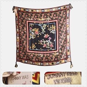 NWT Johnny Was Bohemian Silk Scarf with Tassel in Fall Color
